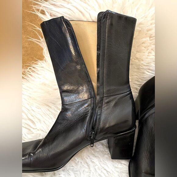 90s Etienne Aigner Impact Ankle Boots Square Toe Black Leather 8.5 N - Picture 5 of 9
